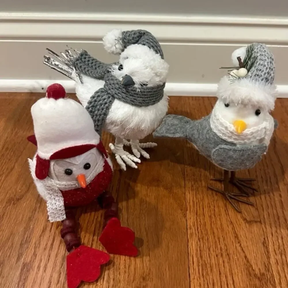 3 Winter Christmas Holiday birds tabletop decor